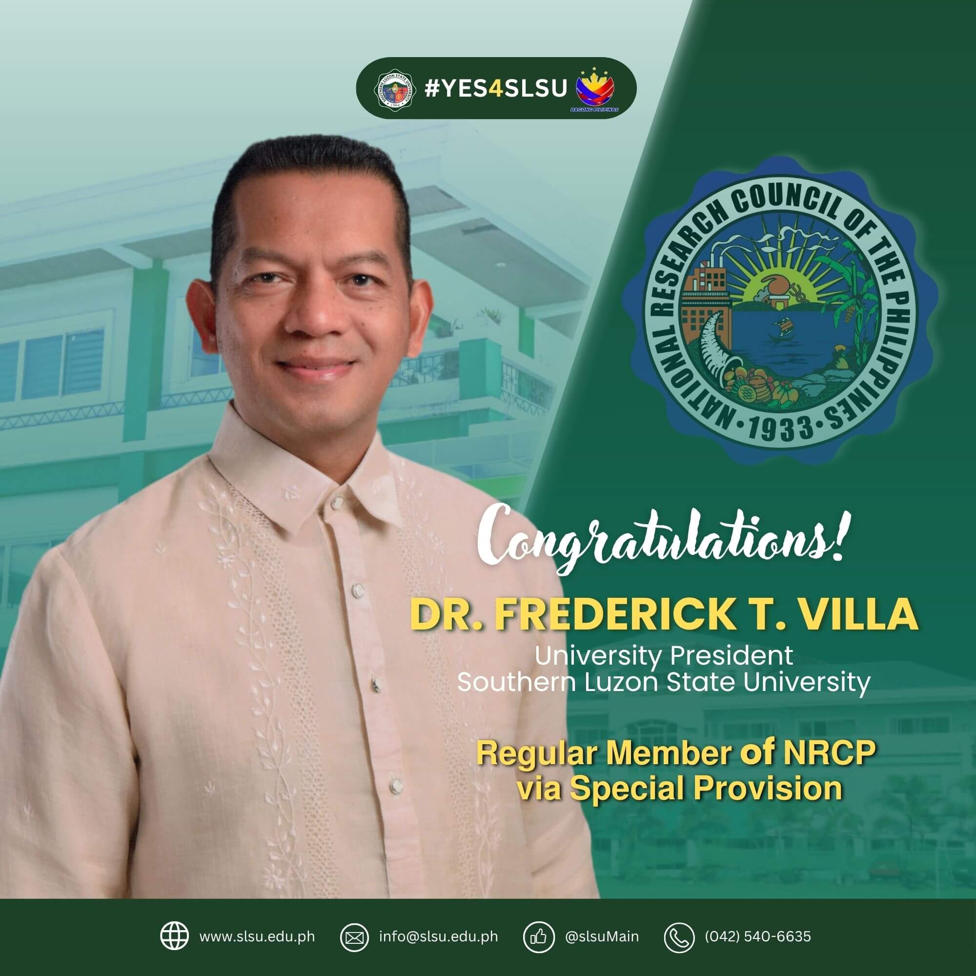 NRCP grants Regular Membership to Pres. Villa via Special Provision ...