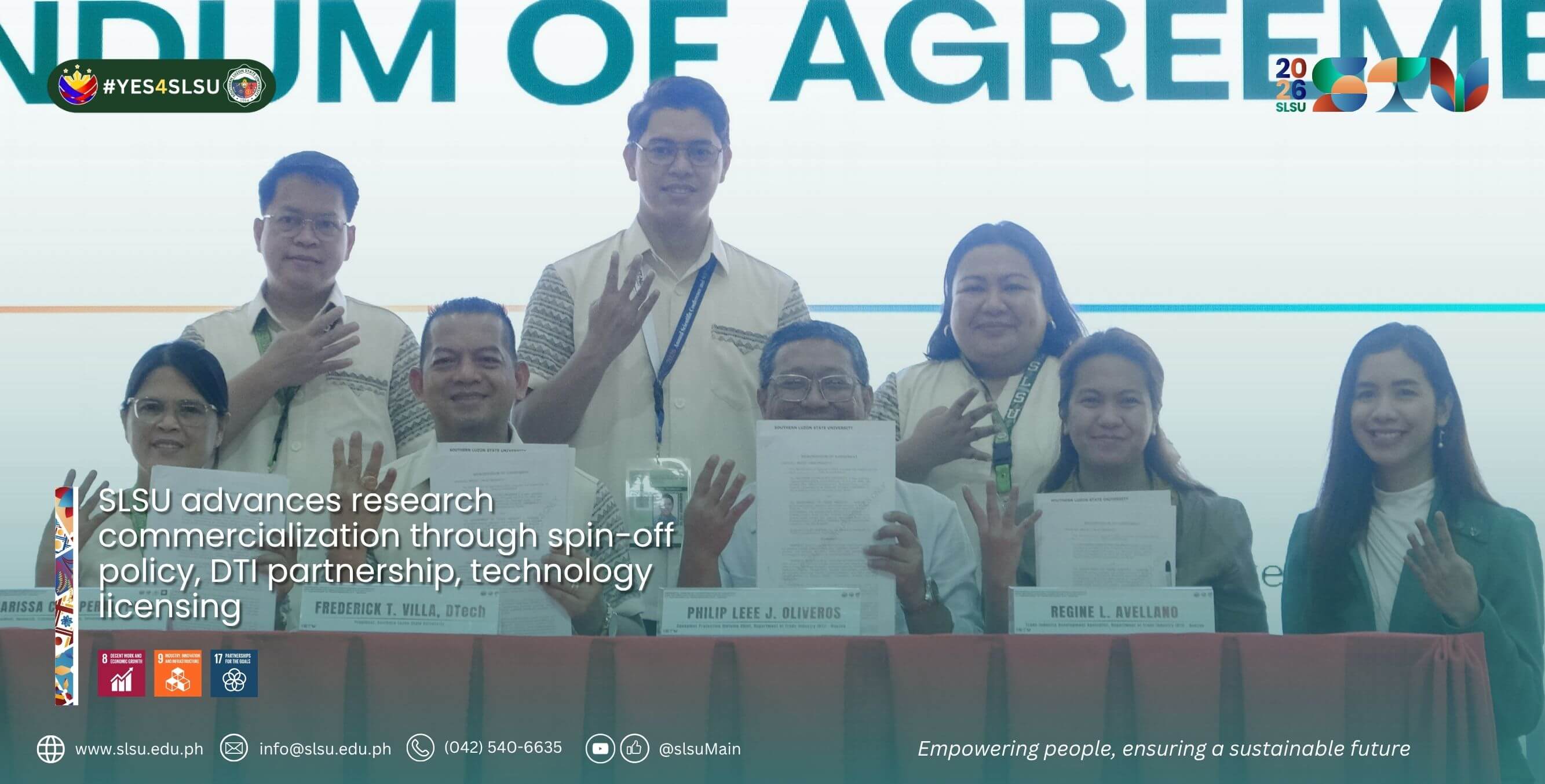 SLSU research commercialization through spin-off policy, DTI partnership, and technology licensing.