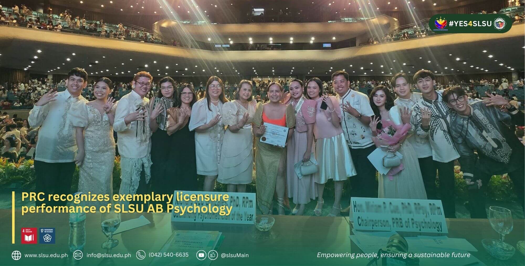 PRC recognition of SLSU AB Psychology’s performance in the September 2026 Psychometricians Licensure Examination.