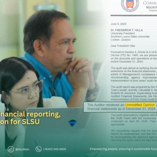 COA affirms fair financial reporting, Unmodified Opinion for SLSU
